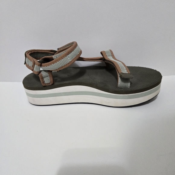 Teva Flatform Universal Mesh Print green white tan geometric - Picture 6 of 11